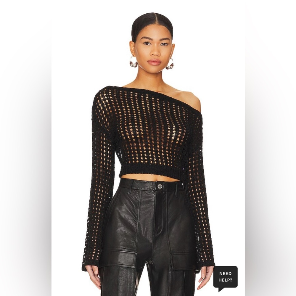 L’Academie Odilie Crochet Off Shoulder Sweater in Black | Size S